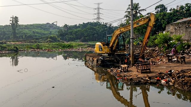 Alat berat ekskavator Kali Pesanggrahan, Kota Depok