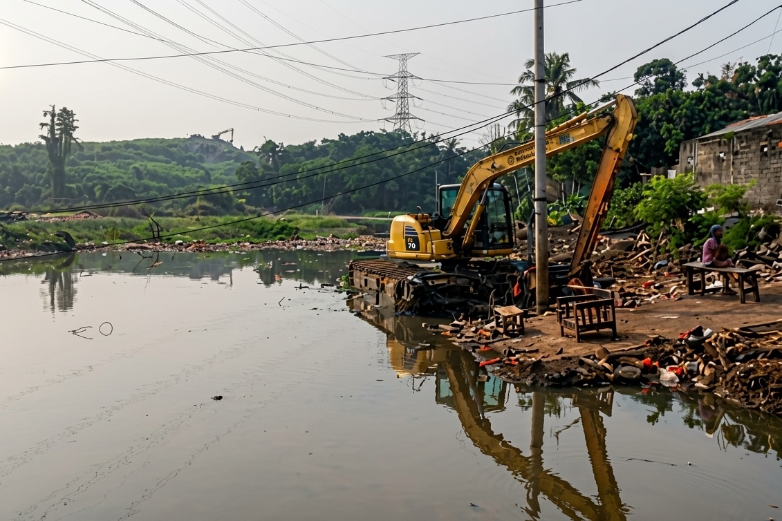 Alat berat ekskavator Kali Pesanggrahan, Kota Depok